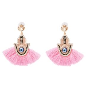 " FEZ " - Fringe Hamsa Hand Evil Eye Earring